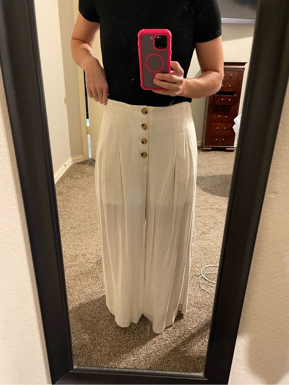 High-Waist Button-Front Maxi Skirt Pants in Cream